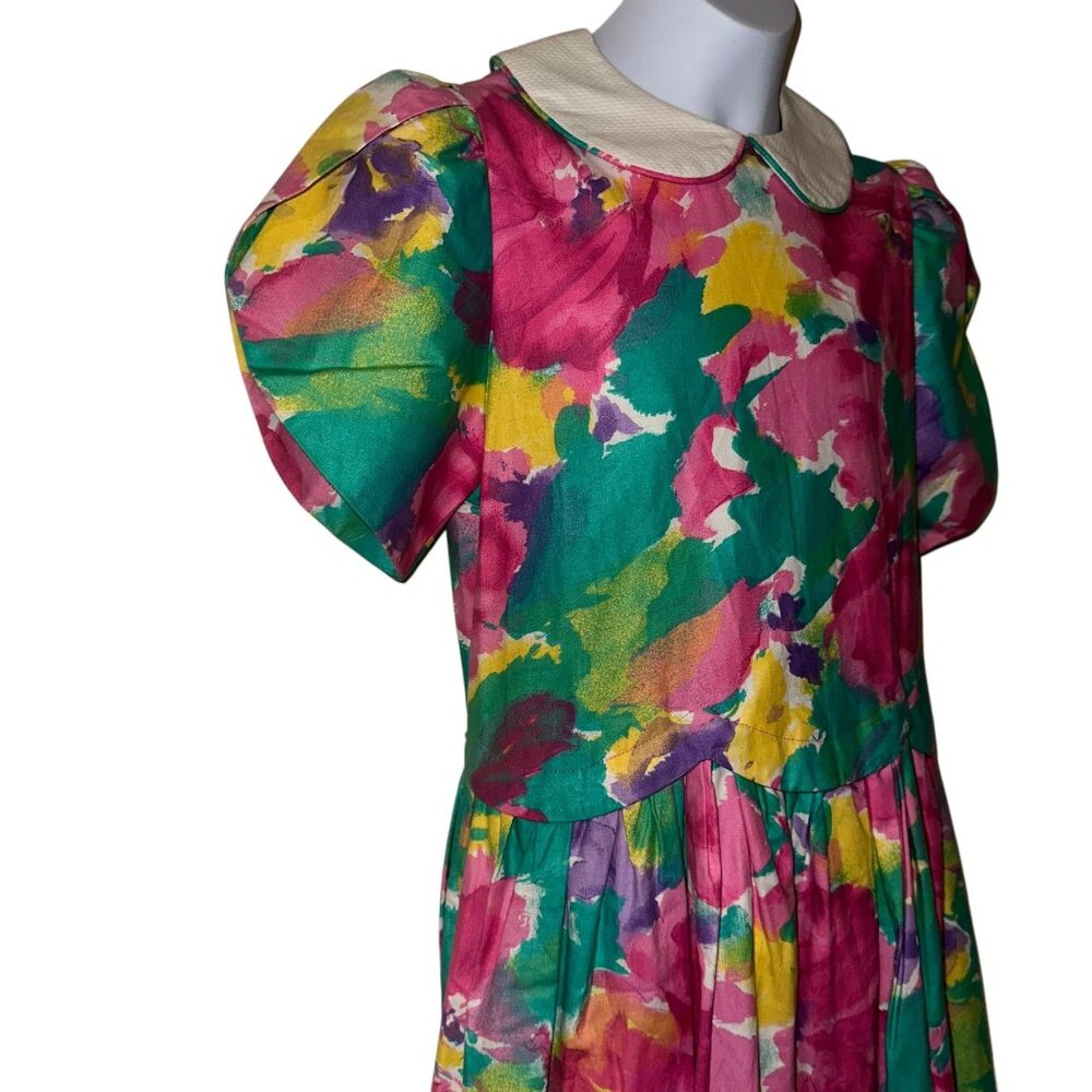 Vintage Cary San Francisco Dress Big Girls 14 Bright Floral Modest Long Maxi - Picture 3 of 10